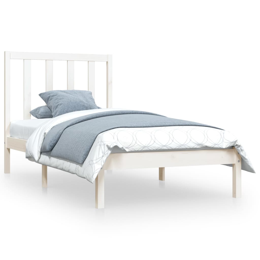 Bed Frame without Mattress White Solid Wood Pine 100x200 cm