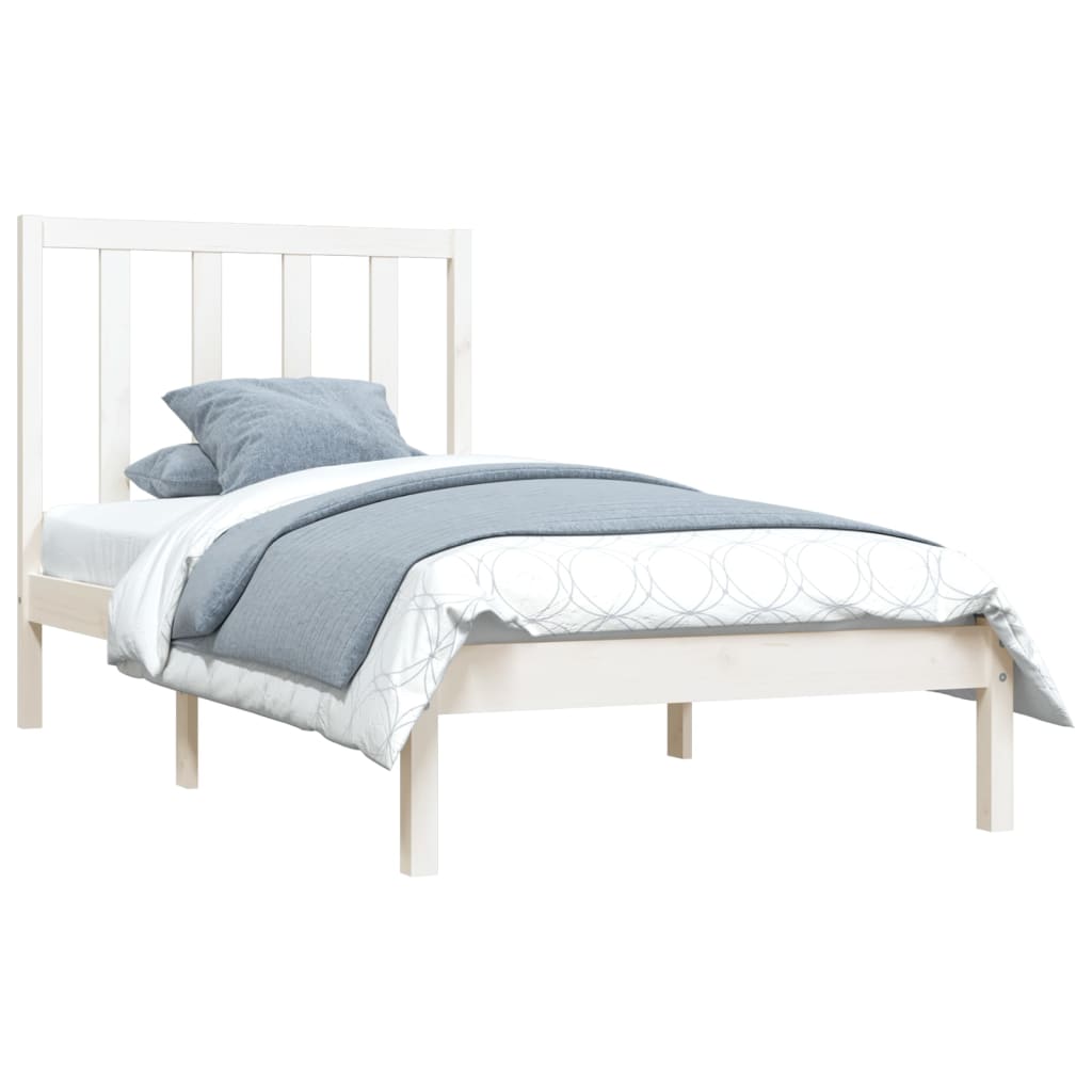 Bed Frame without Mattress White Solid Wood Pine 100x200 cm