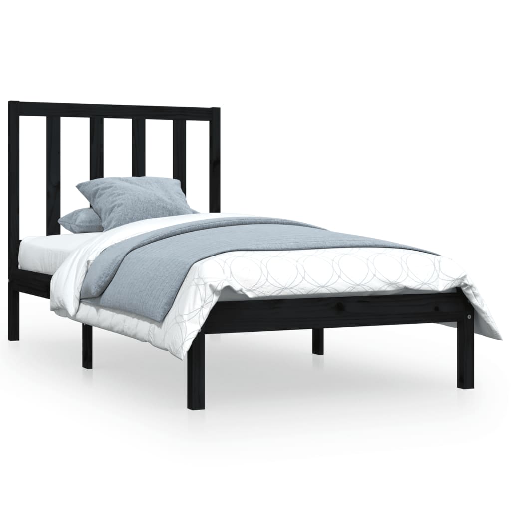 Bed Frame without Mattress Black Solid Wood Pine 100x200 cm