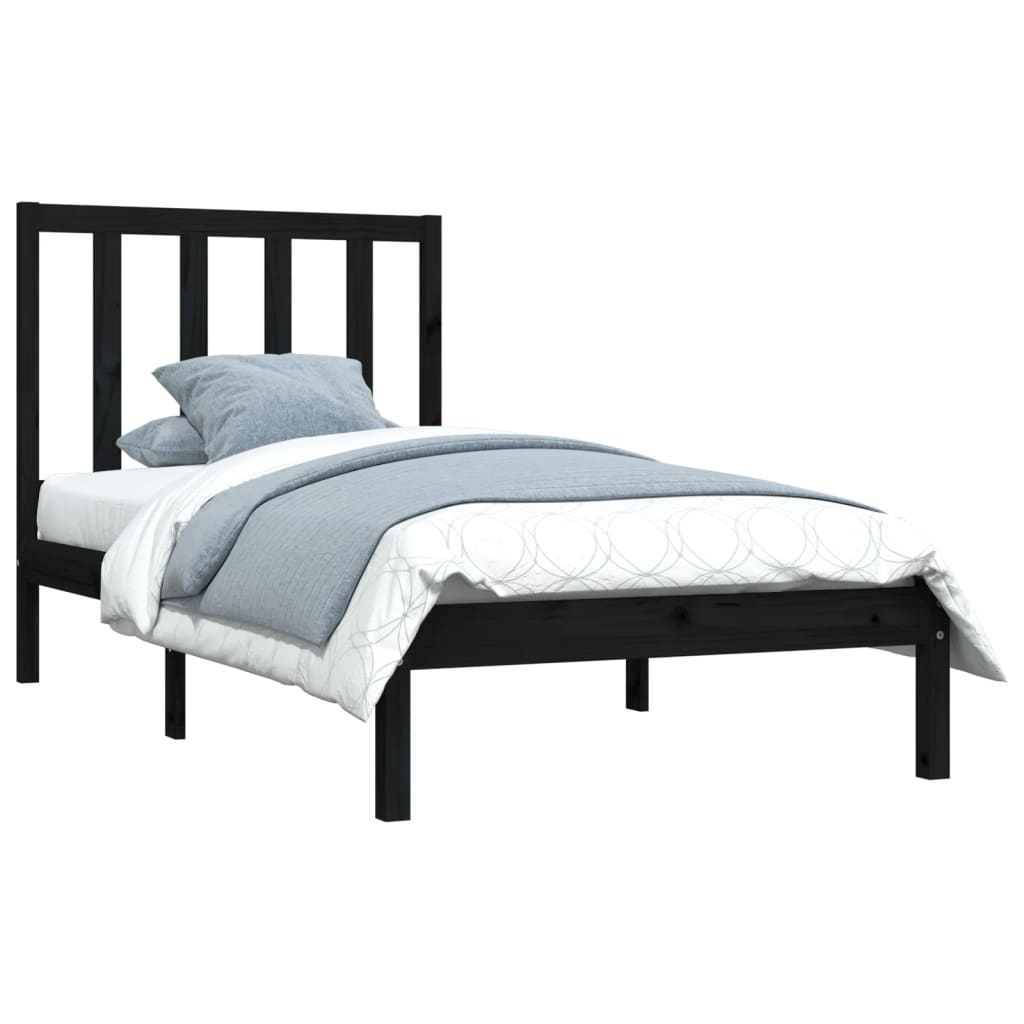 Bed Frame without Mattress Black Solid Wood Pine 100x200 cm