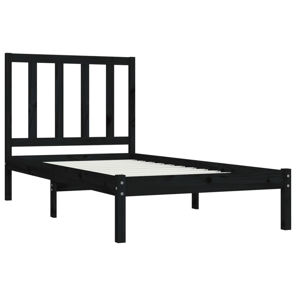 Bed Frame without Mattress Black Solid Wood Pine 100x200 cm