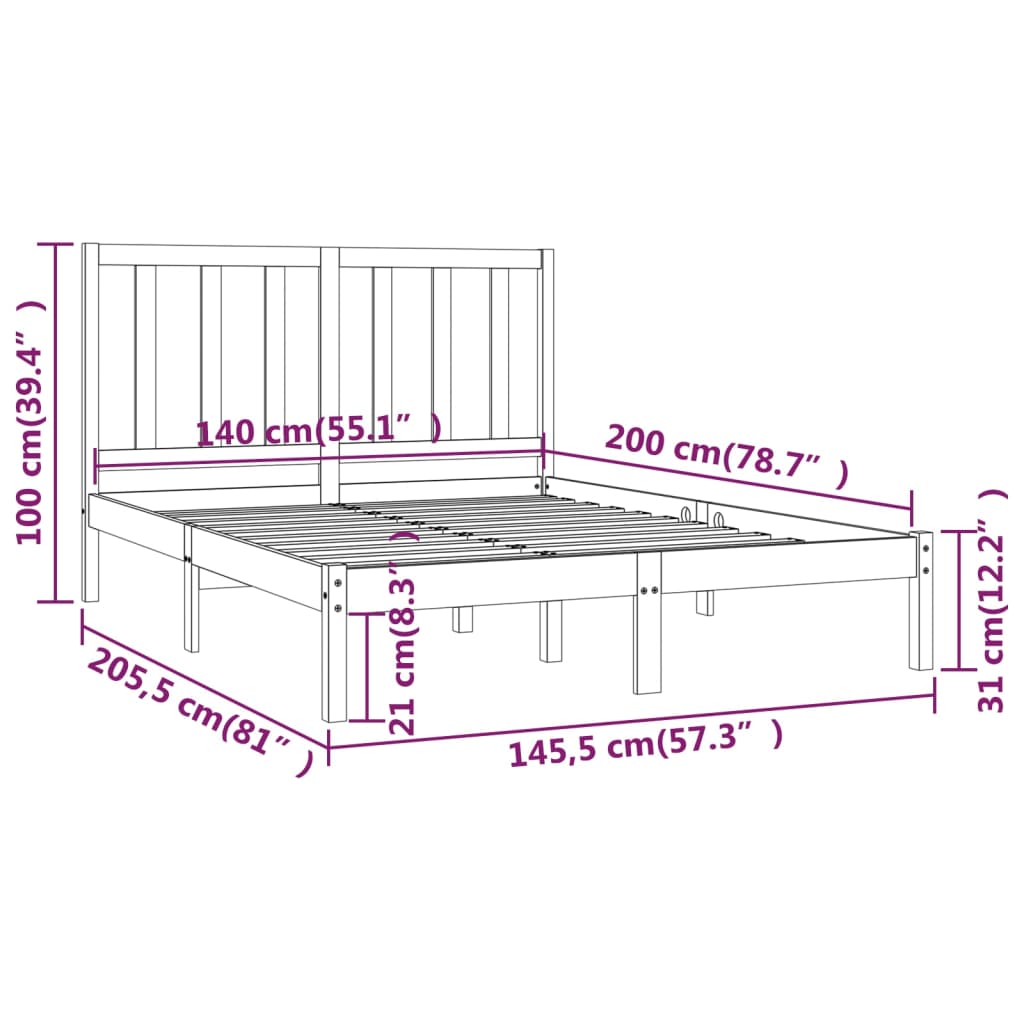 Bed Frame without Mattress Solid Wood Pine 140x200 cm