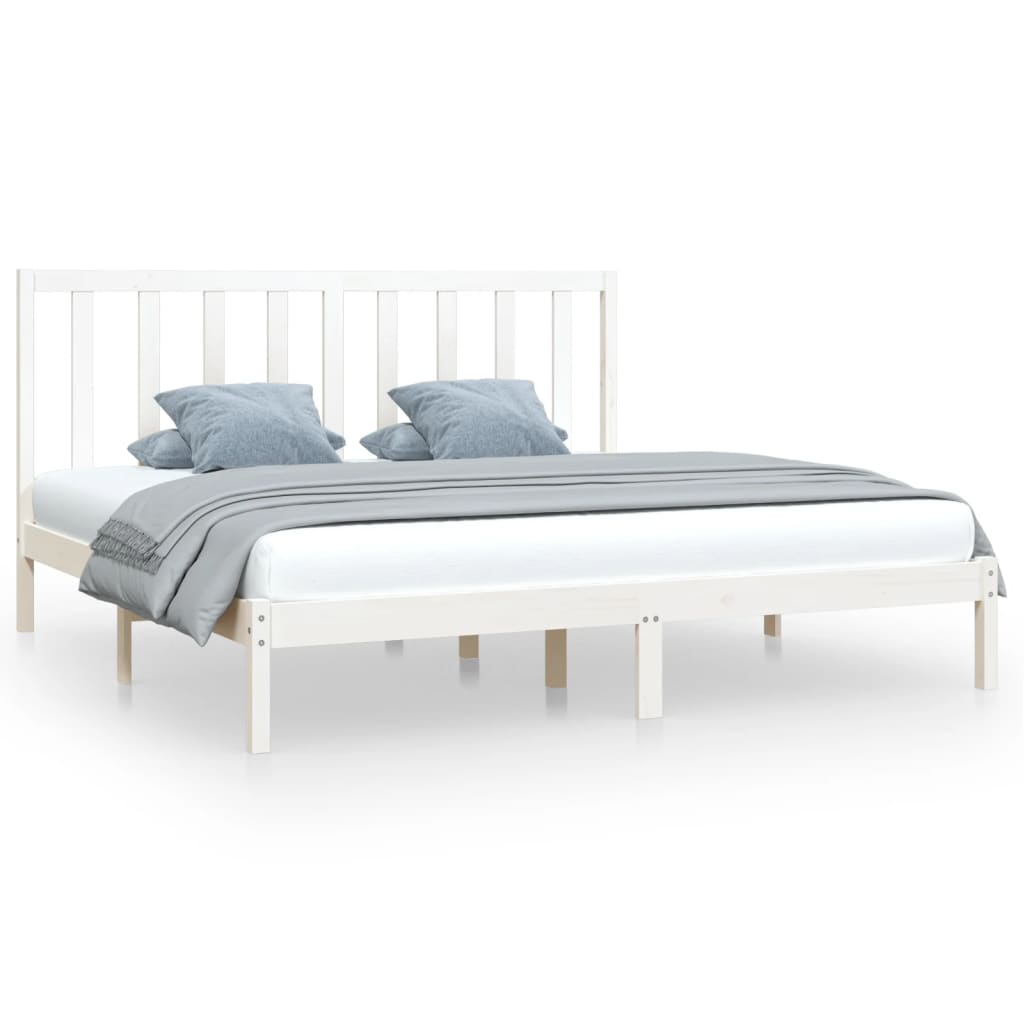 Bed Frame without Mattress White Solid Wood Pine 200x200 cm