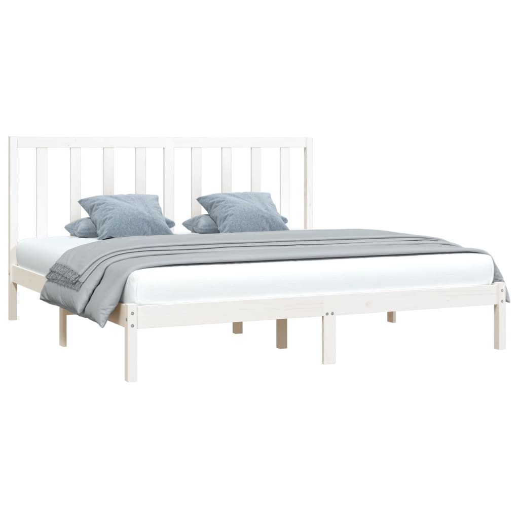 Bed Frame without Mattress White Solid Wood Pine 200x200 cm