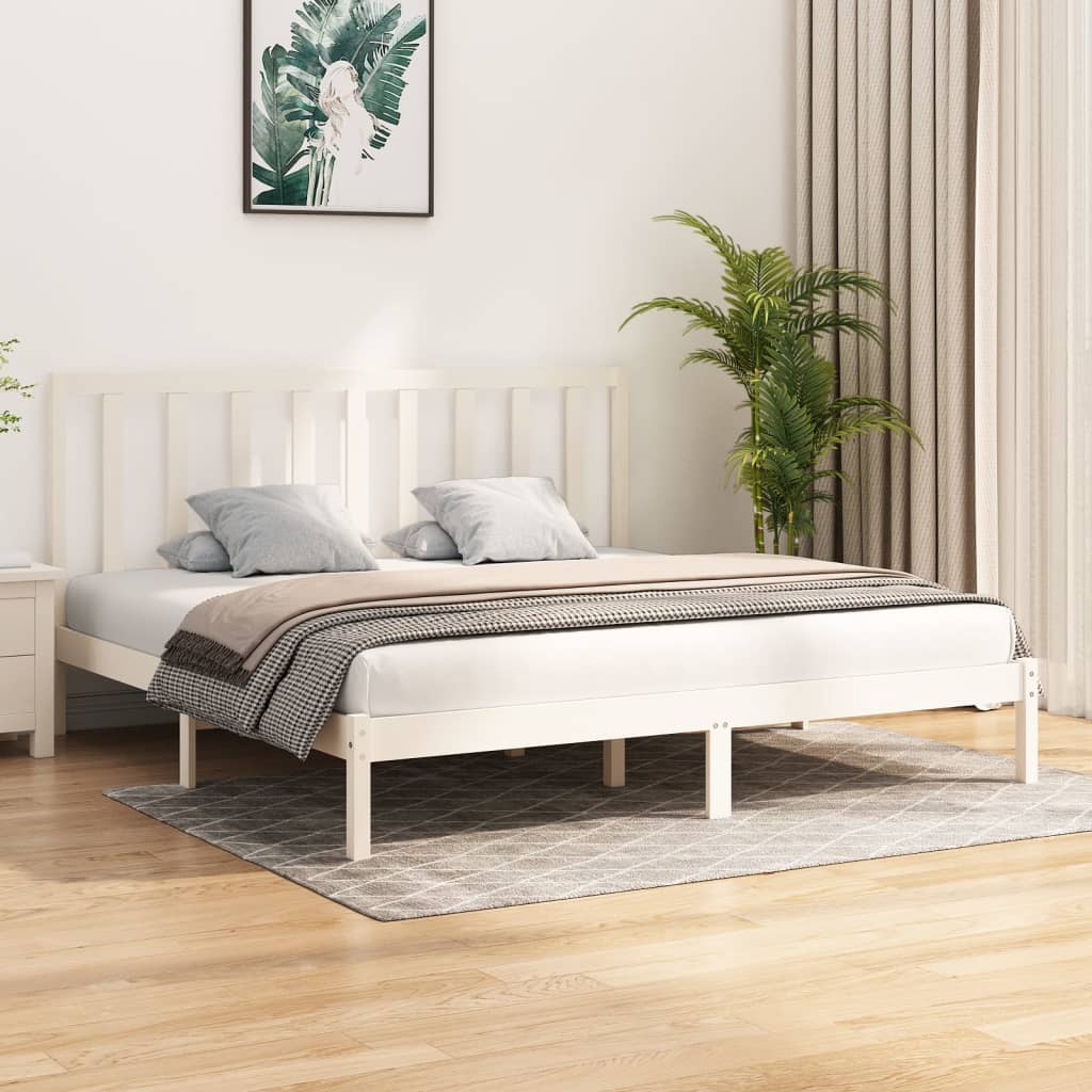 Bed Frame without Mattress White Solid Wood Pine 200x200 cm