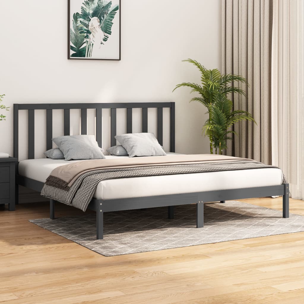 Bed Frame without Mattress Grey Solid Wood Pine 200x200 cm