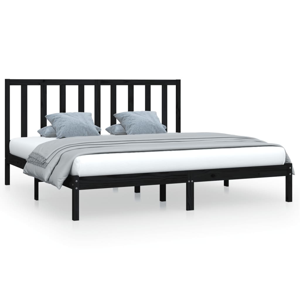 Bed Frame without Mattress Black Solid Wood Pine 200x200 cm