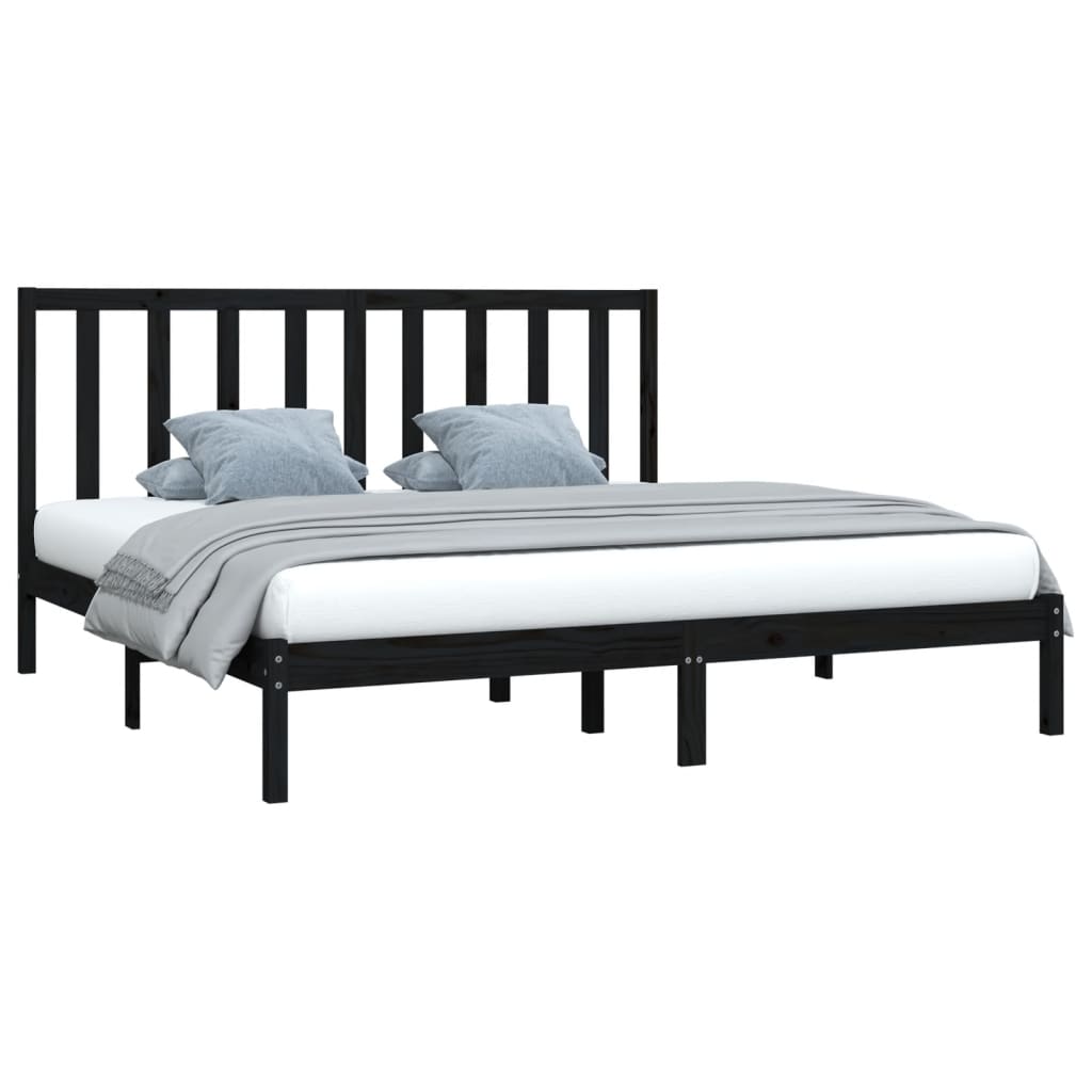 Bed Frame without Mattress Black Solid Wood Pine 200x200 cm