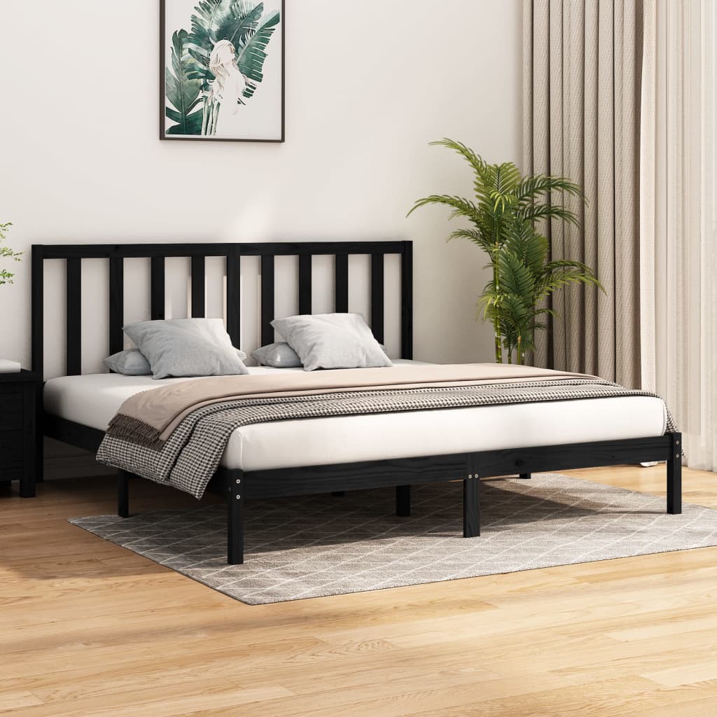 Bed Frame without Mattress Black Solid Wood Pine 200x200 cm