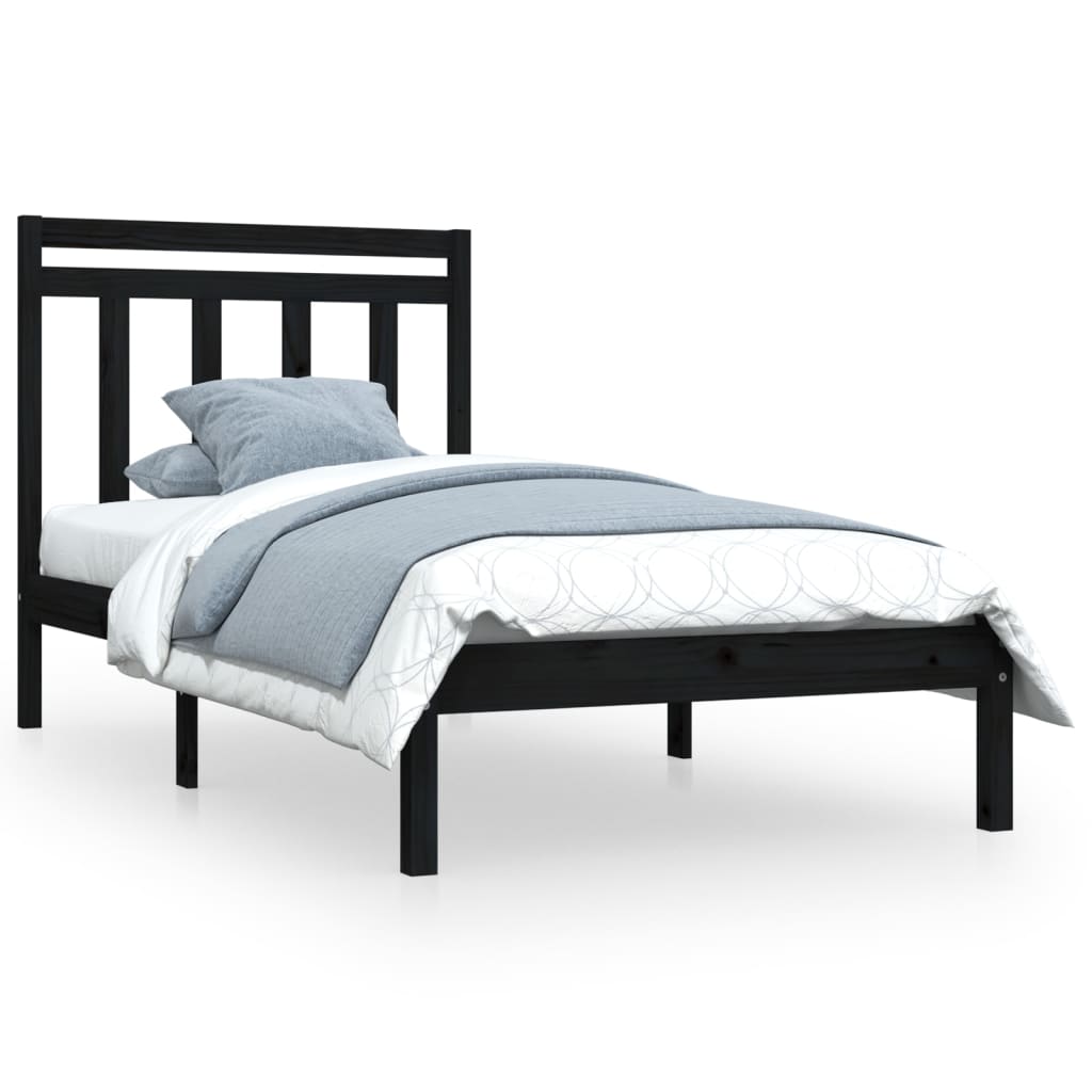 Bed Frame without Mattress Black 75x190 cm Small Single Solid Wood