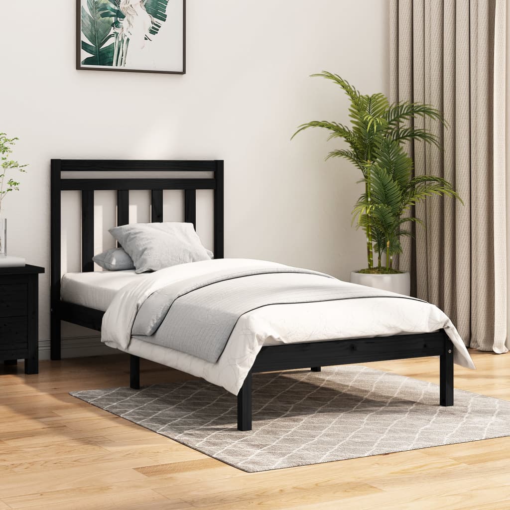 Bed Frame without Mattress Black 75x190 cm Small Single Solid Wood