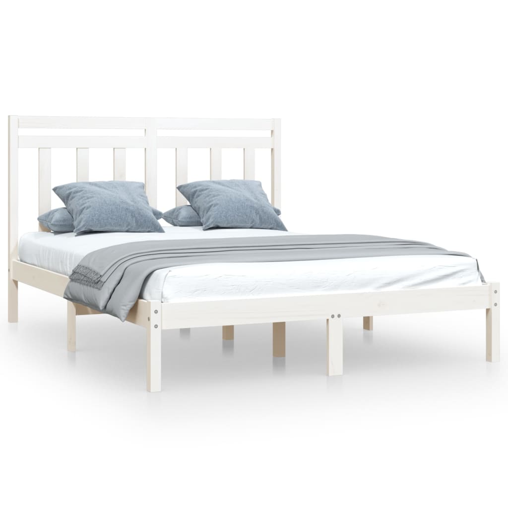 Bed Frame without Mattress White 135x190 cm Double Solid Wood