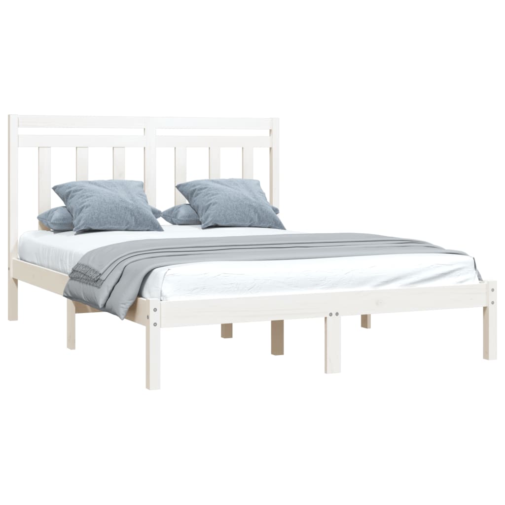 Bed Frame without Mattress White 135x190 cm Double Solid Wood