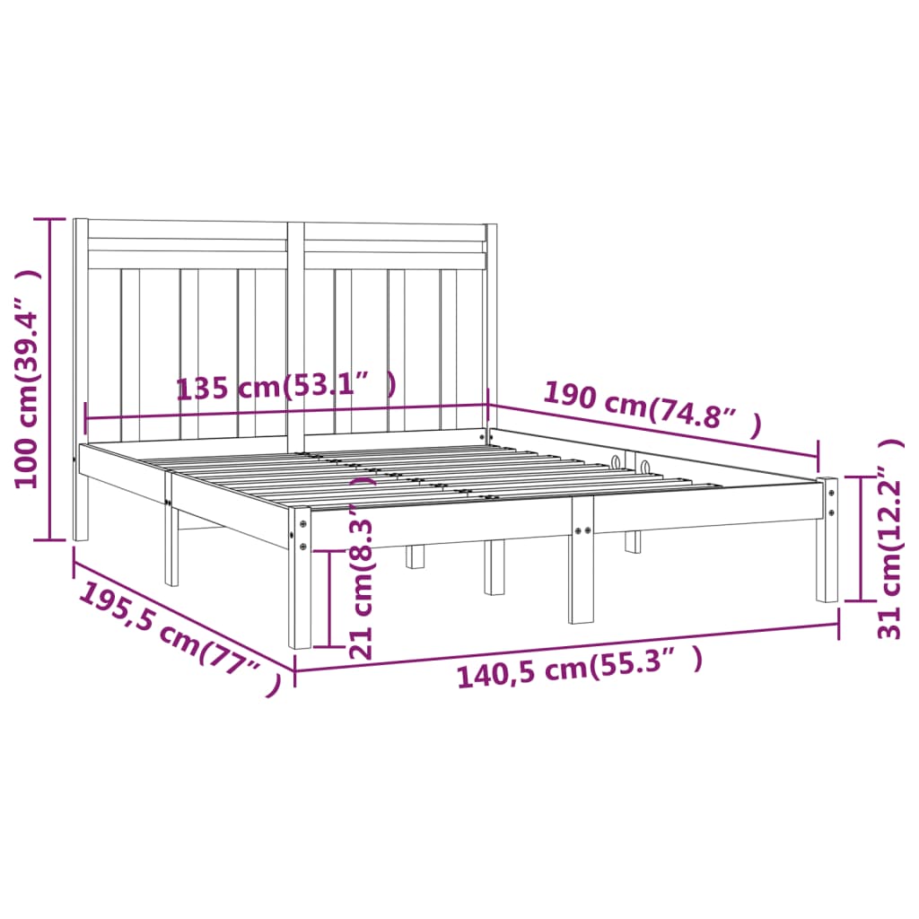 Bed Frame without Mattress White 135x190 cm Double Solid Wood