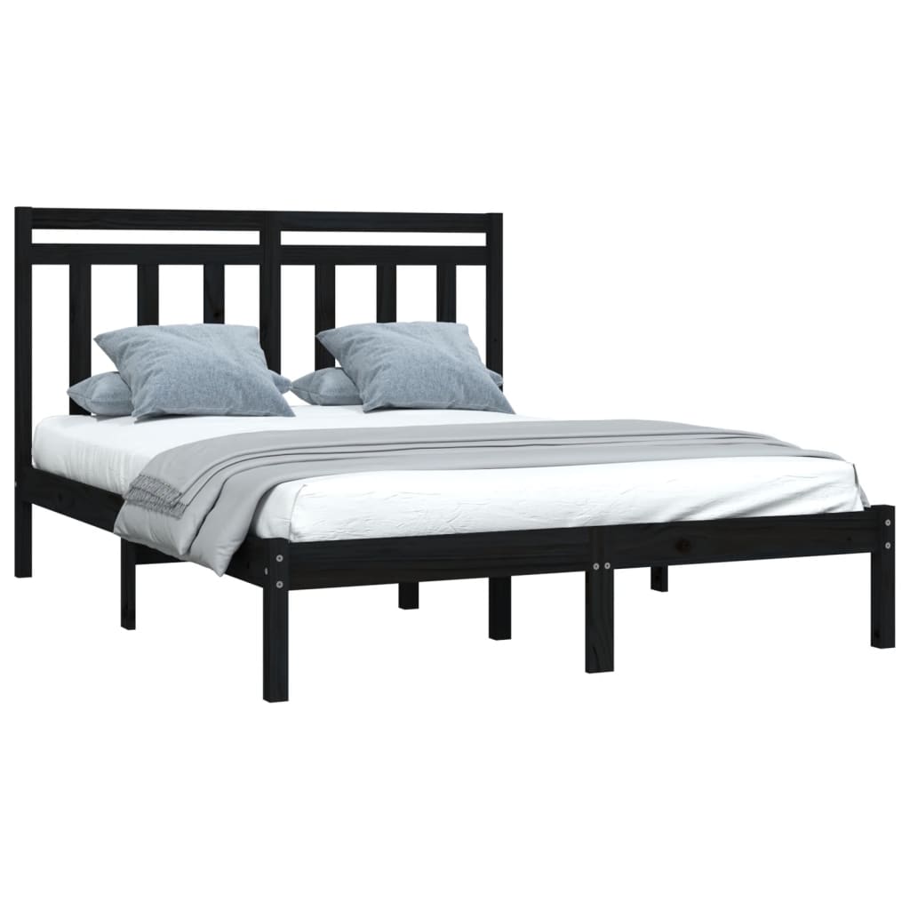 Bed Frame without Mattress Black 150x200 cm King Size Solid Wood