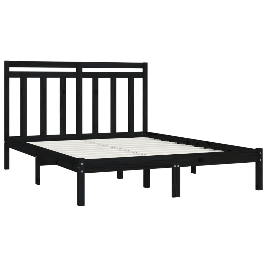 Bed Frame without Mattress Black 150x200 cm King Size Solid Wood