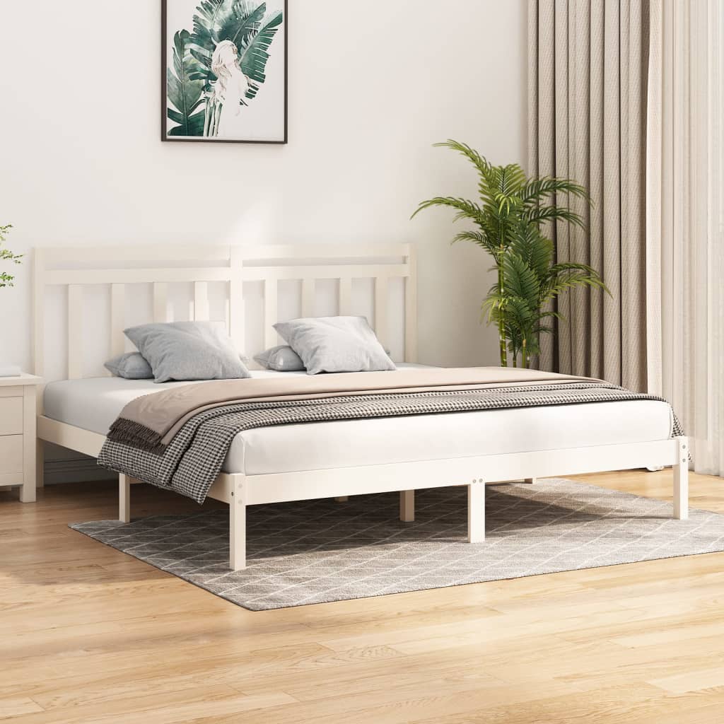Bed Frame without Mattress White 200x200 cm Solid Wood