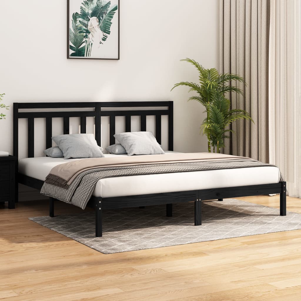 Bed Frame without Mattress Black 200x200 cm Solid Wood