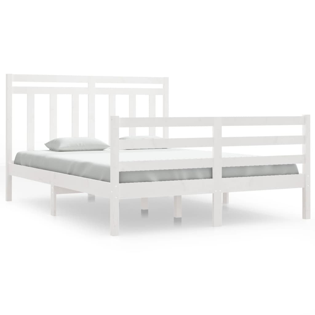 Bed Frame without Mattress White 135x190 cm Double Solid Wood