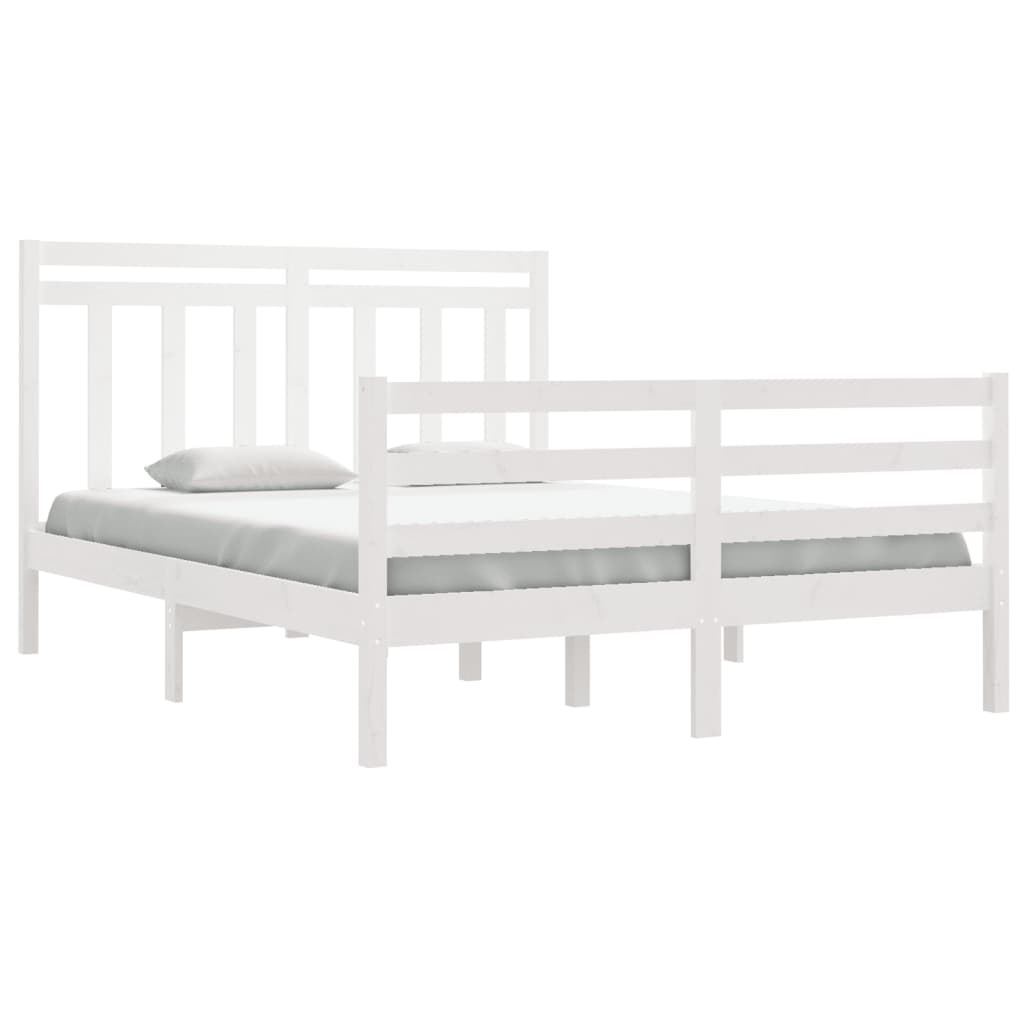 Bed Frame without Mattress White 135x190 cm Double Solid Wood