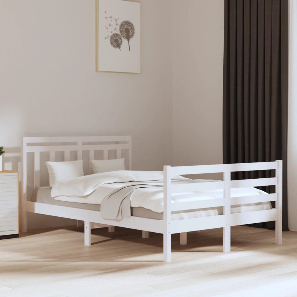Bed Frame without Mattress White 135x190 cm Double Solid Wood