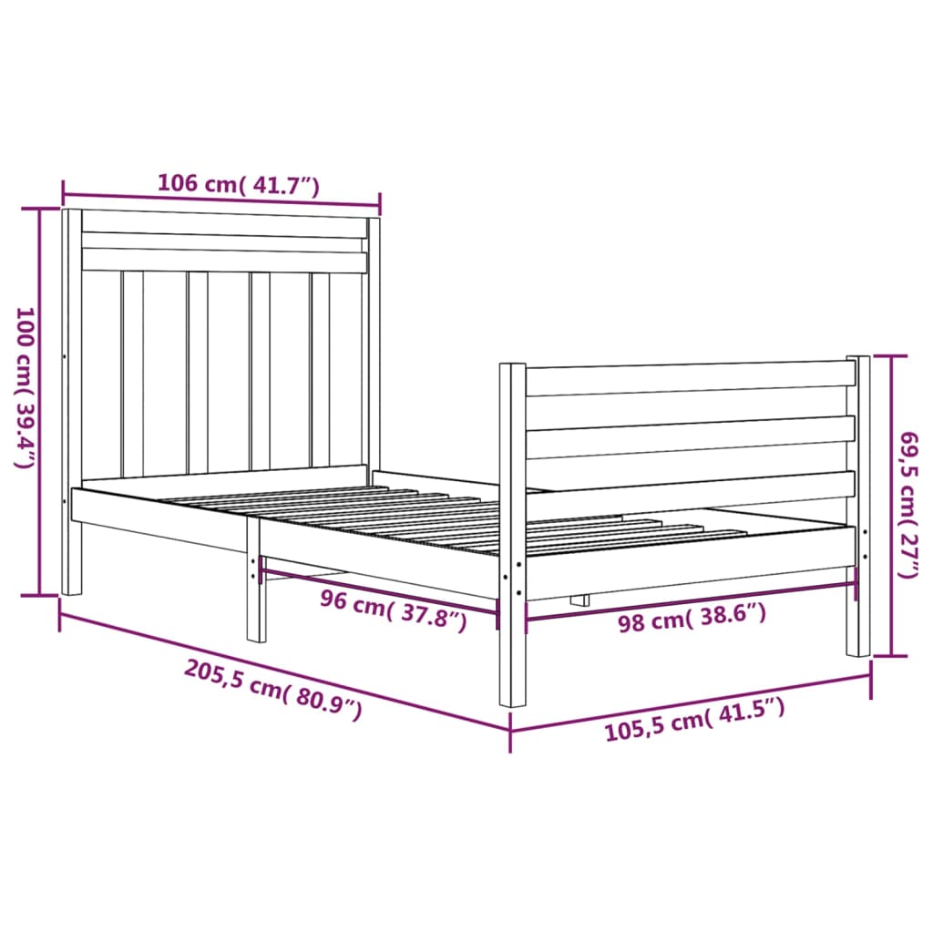 Bed Frame without Mattress White 100x200 cm Solid Wood