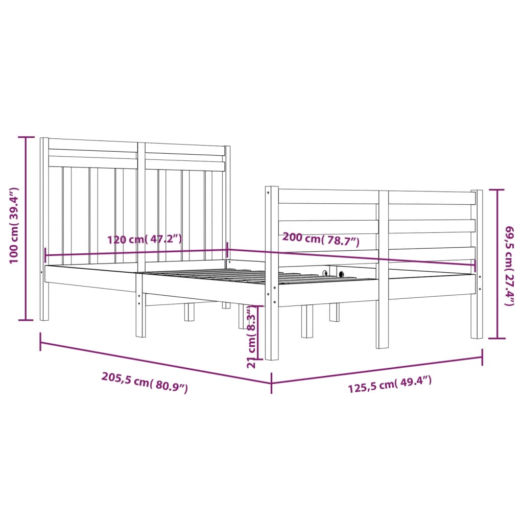 Bed Frame without Mattress 120x200 cm Solid Wood