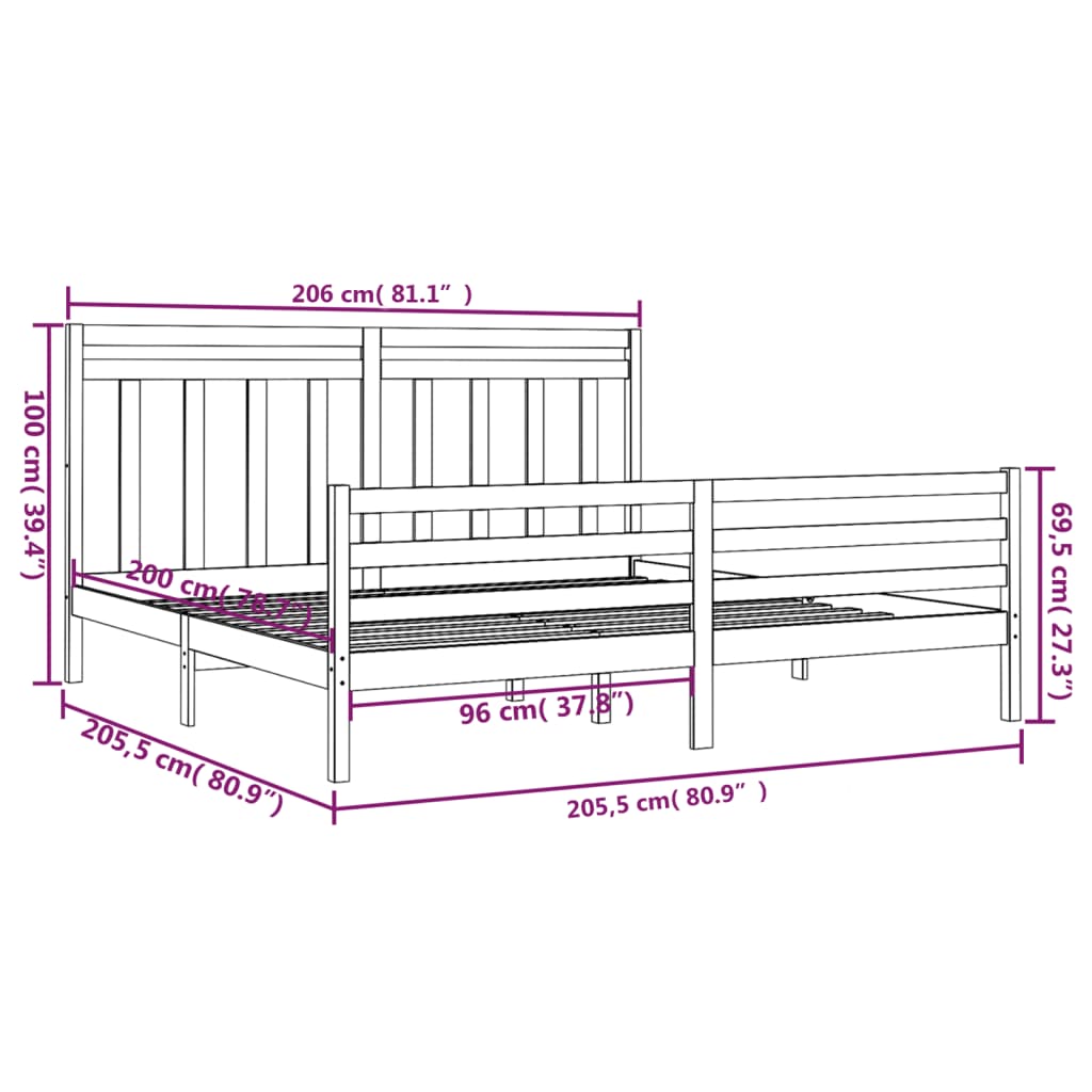 Bed Frame without Mattress 200x200 cm Solid Wood