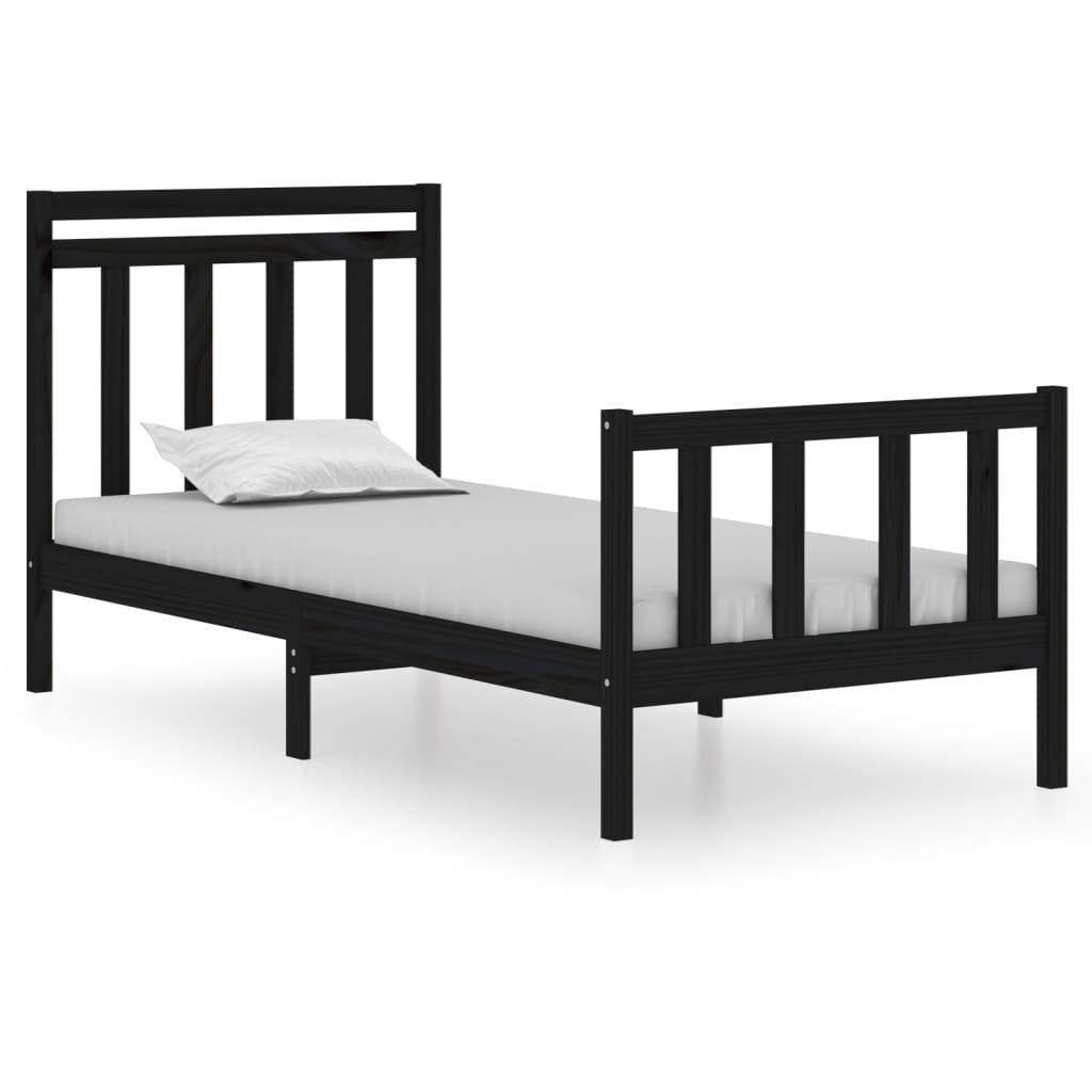Bed Frame without Mattress Black 75x190 cm Small Single Solid Wood