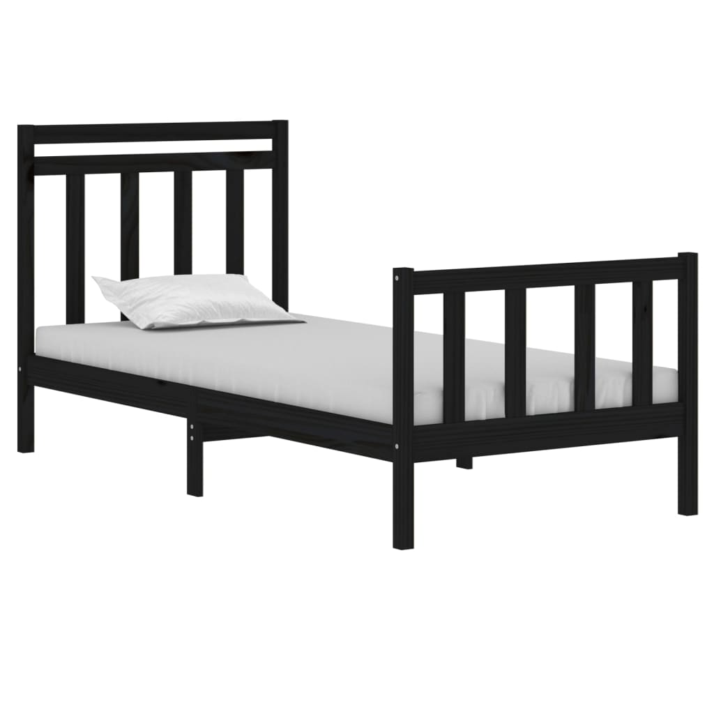 Bed Frame without Mattress Black 75x190 cm Small Single Solid Wood