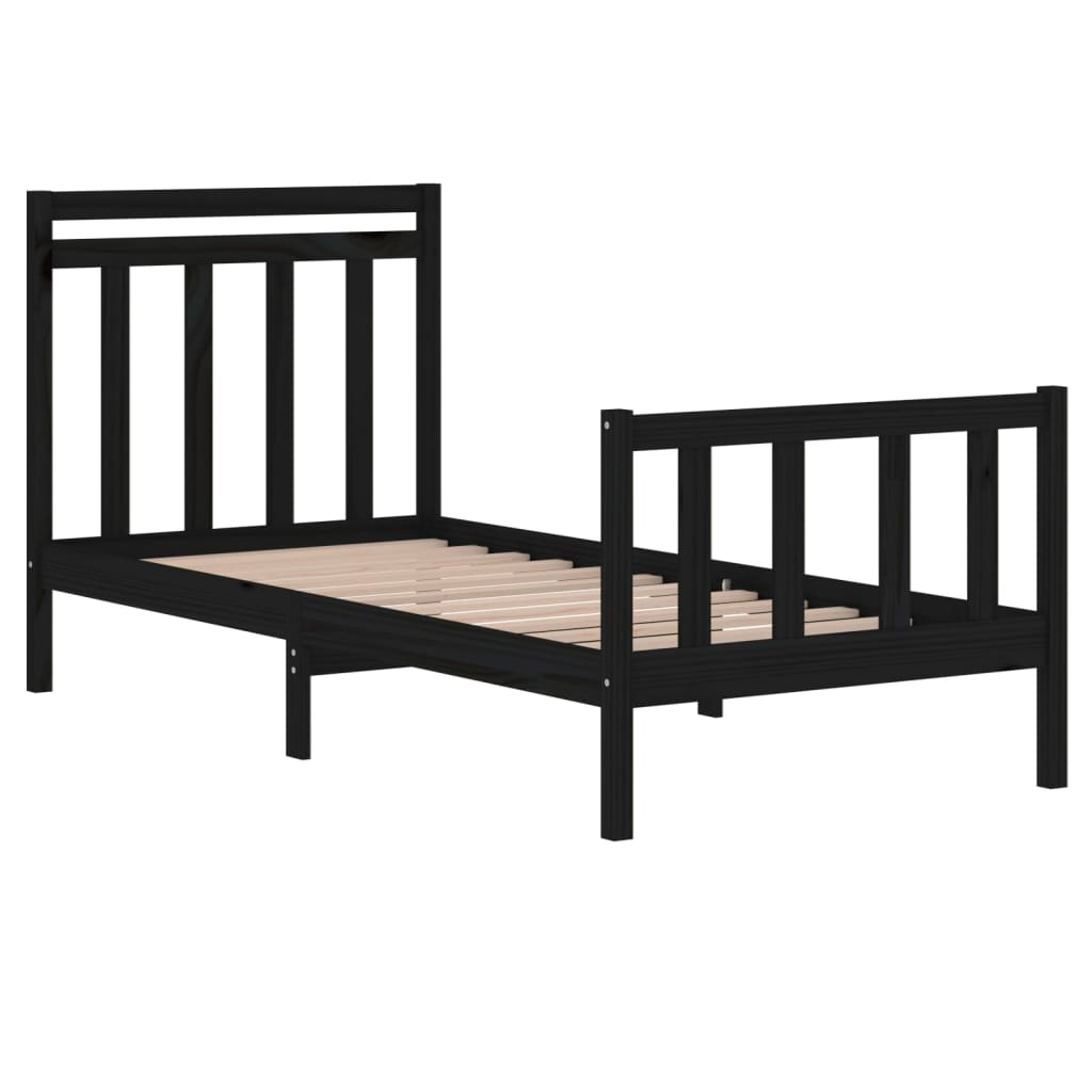 Bed Frame without Mattress Black 75x190 cm Small Single Solid Wood