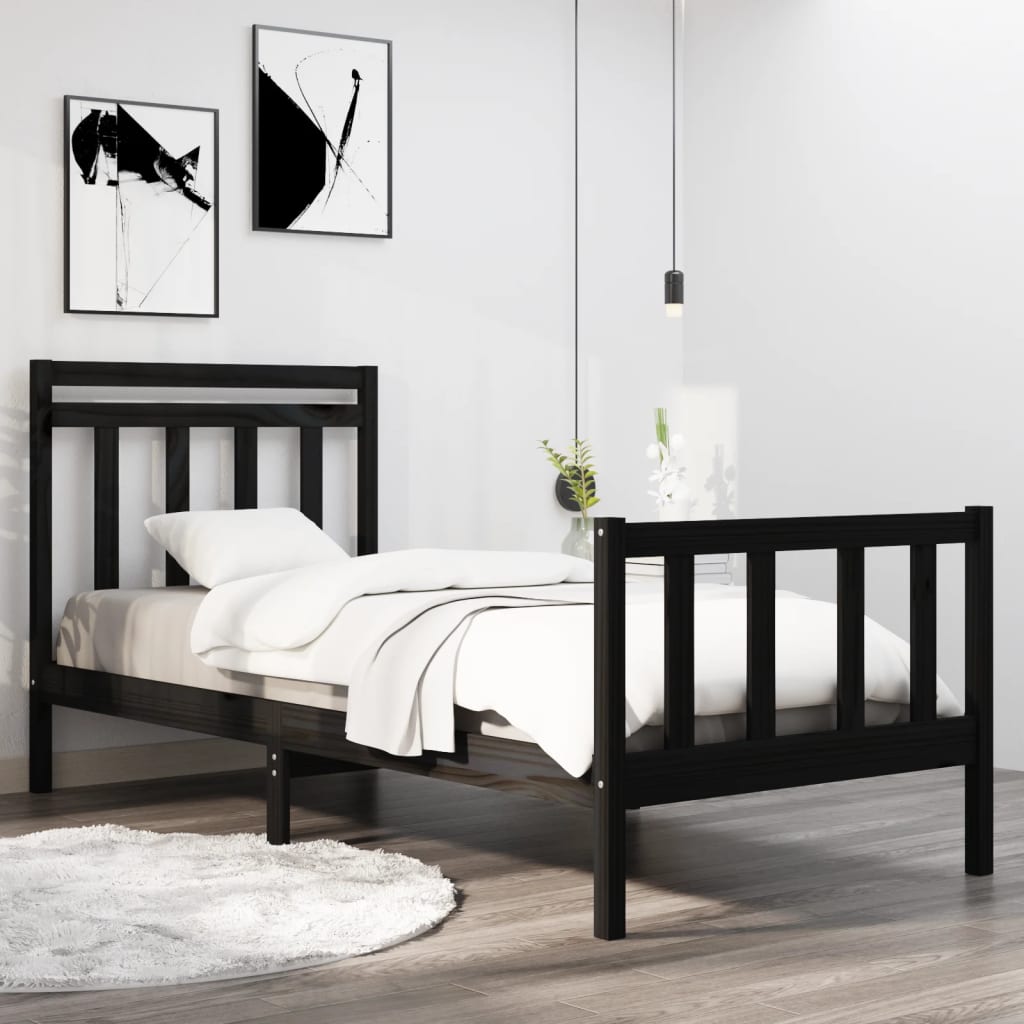 Bed Frame without Mattress Black 75x190 cm Small Single Solid Wood