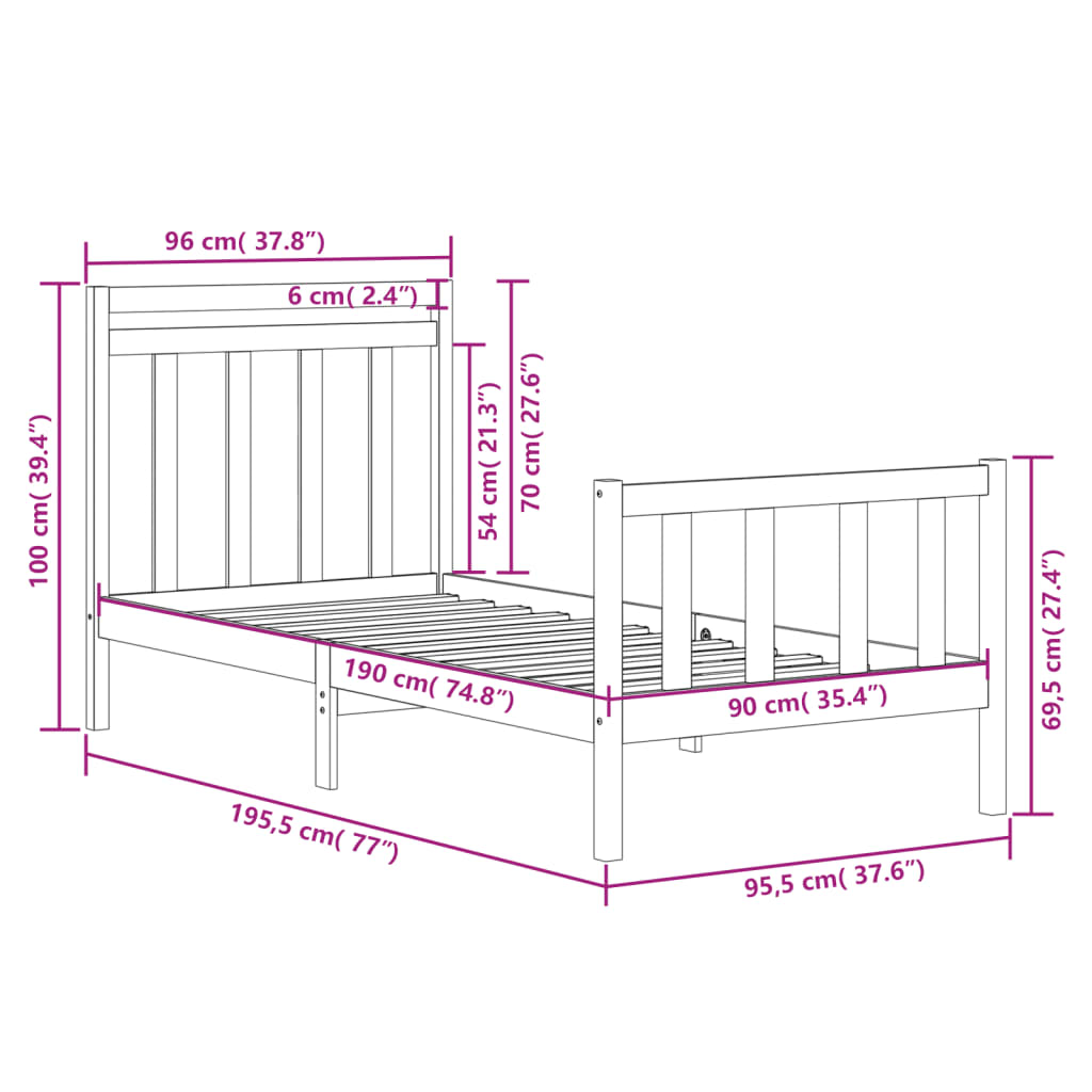 Bed Frame without Mattress 90x190 cm Single Solid Wood