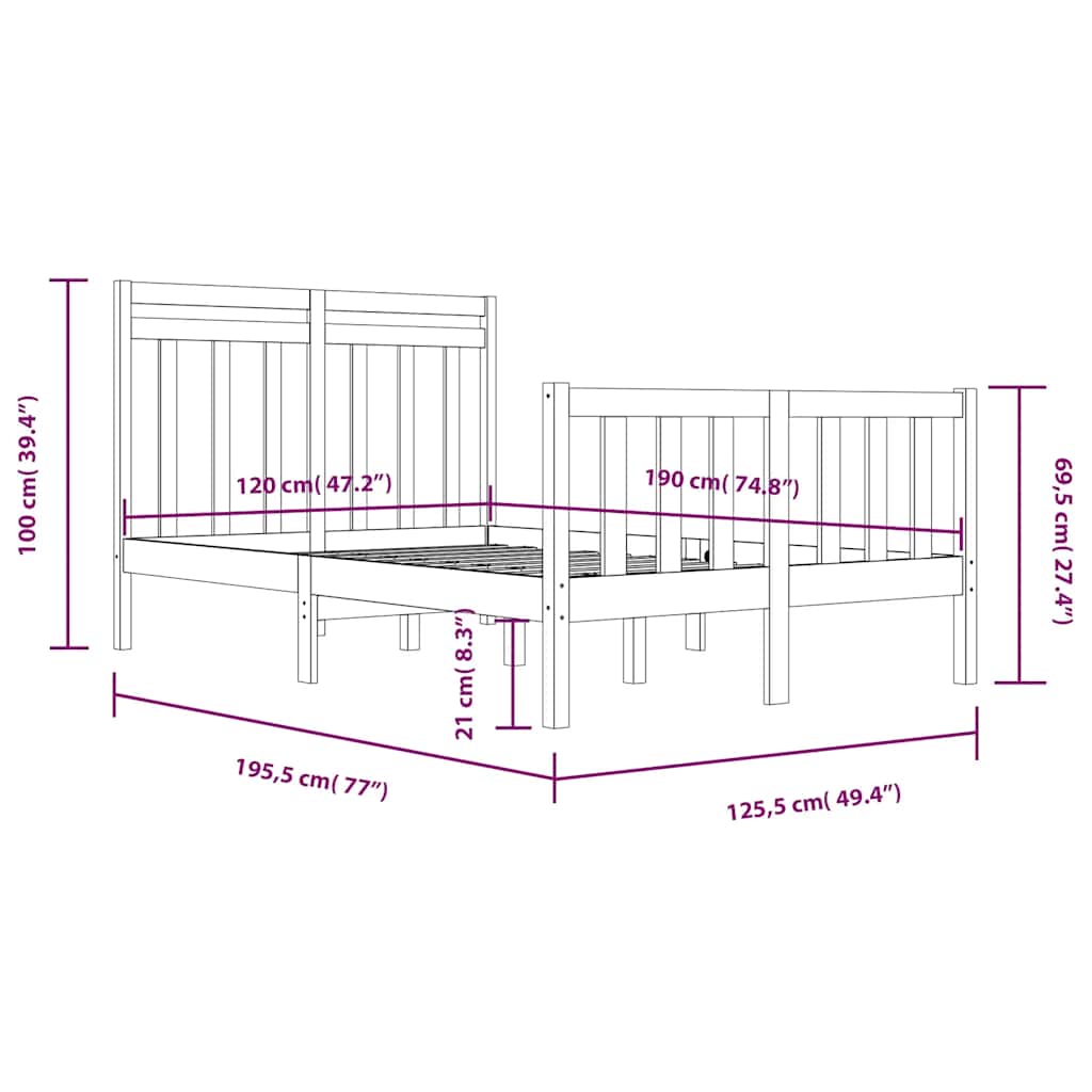 Bed Frame without Mattress 120x190 cm Small Double Solid Wood