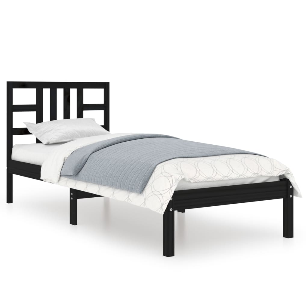 Bed Frame without Mattress Black 75x190 cm Small Single Solid Wood