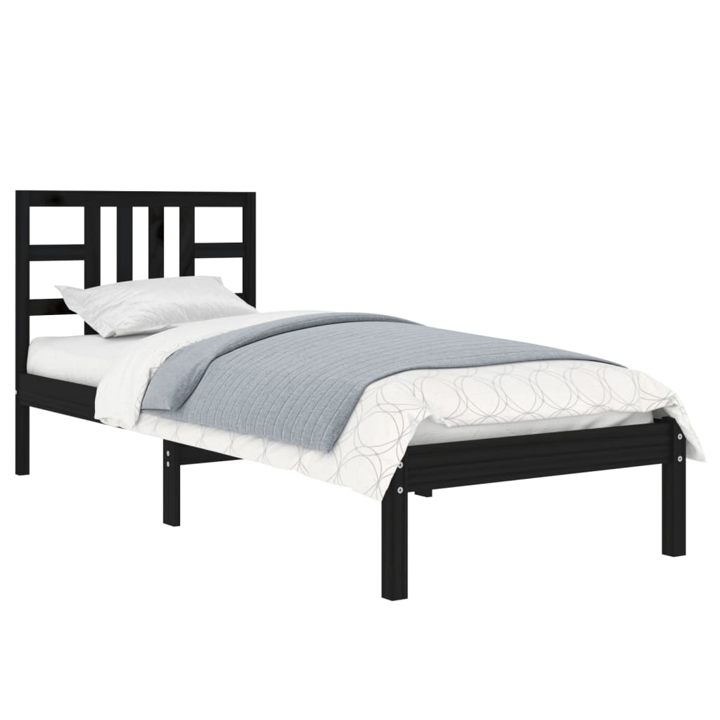 Bed Frame without Mattress Black 75x190 cm Small Single Solid Wood