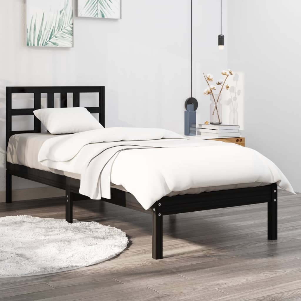 Bed Frame without Mattress Black 75x190 cm Small Single Solid Wood