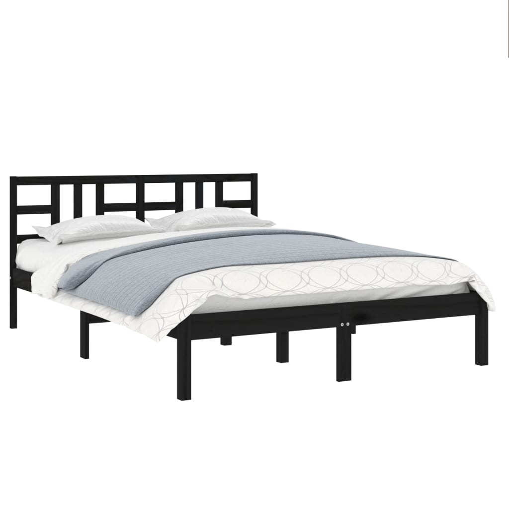 Bed Frame without Mattress Black 140x190 cm Solid Wood