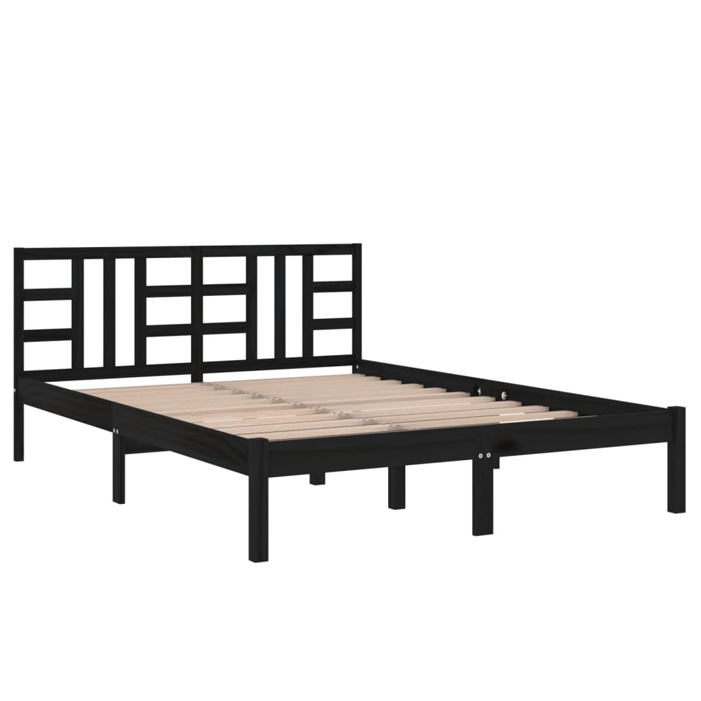 Bed Frame without Mattress Black 140x190 cm Solid Wood
