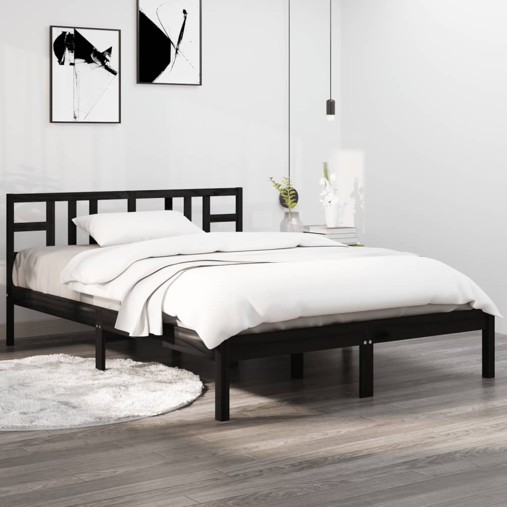 Bed Frame without Mattress Black 140x190 cm Solid Wood