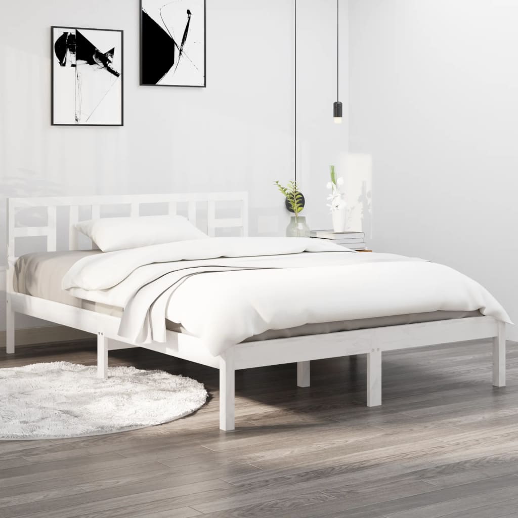 Bed Frame without Mattress White 200x200 cm Solid Wood