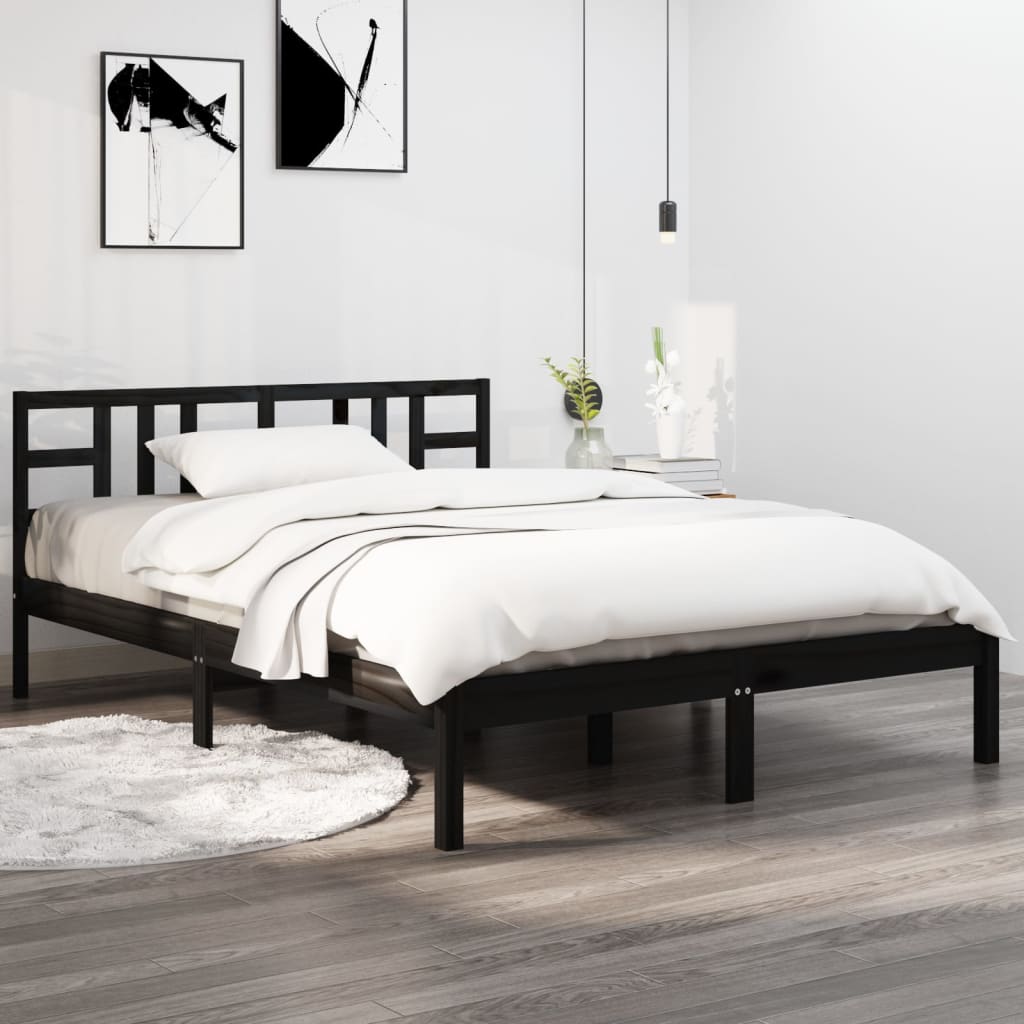Bed Frame without Mattress Black 200x200 cm Solid Wood