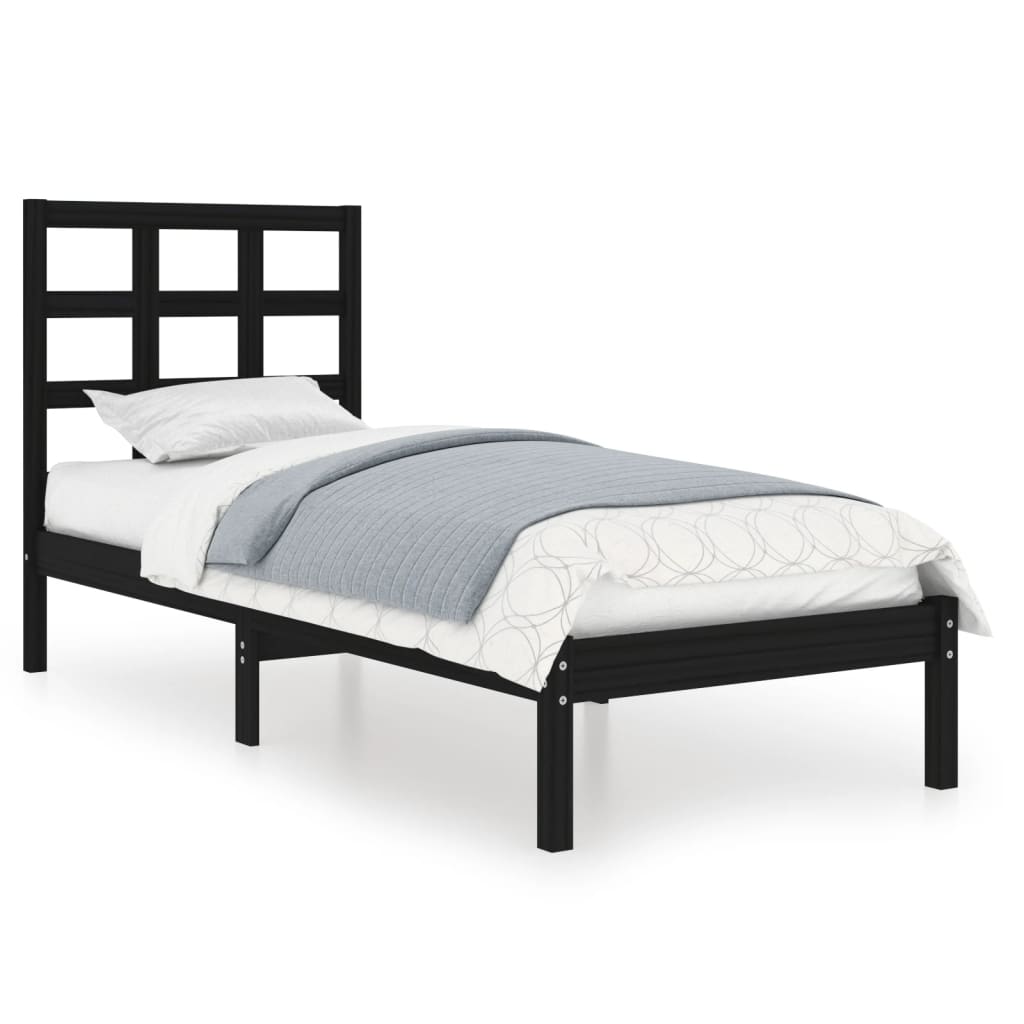 Bed Frame without Mattress Black 75x190 cm Small Single Solid Wood