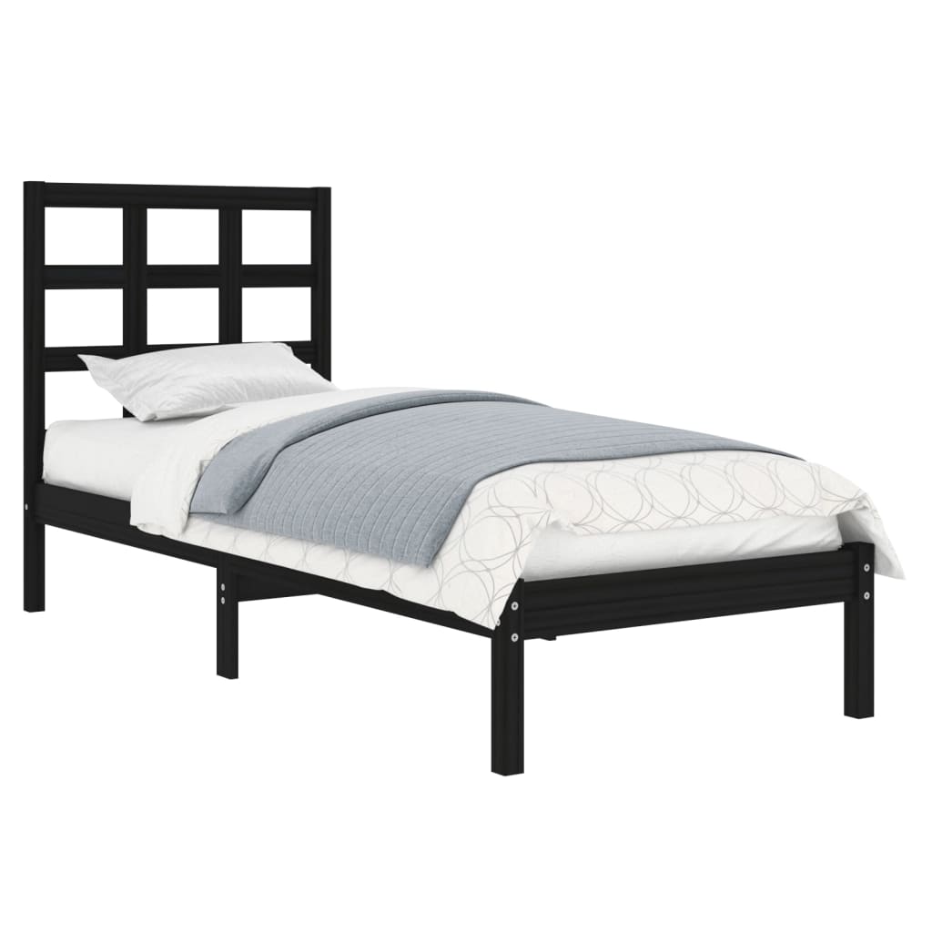 Bed Frame without Mattress Black 75x190 cm Small Single Solid Wood