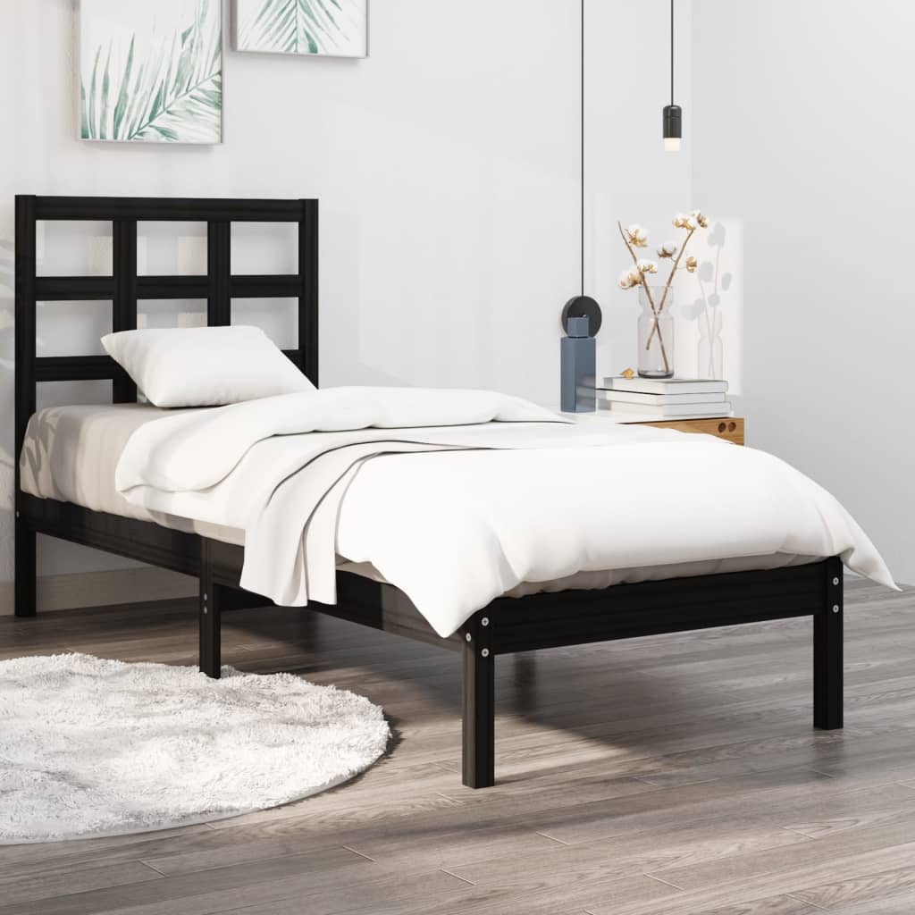 Bed Frame without Mattress Black 75x190 cm Small Single Solid Wood
