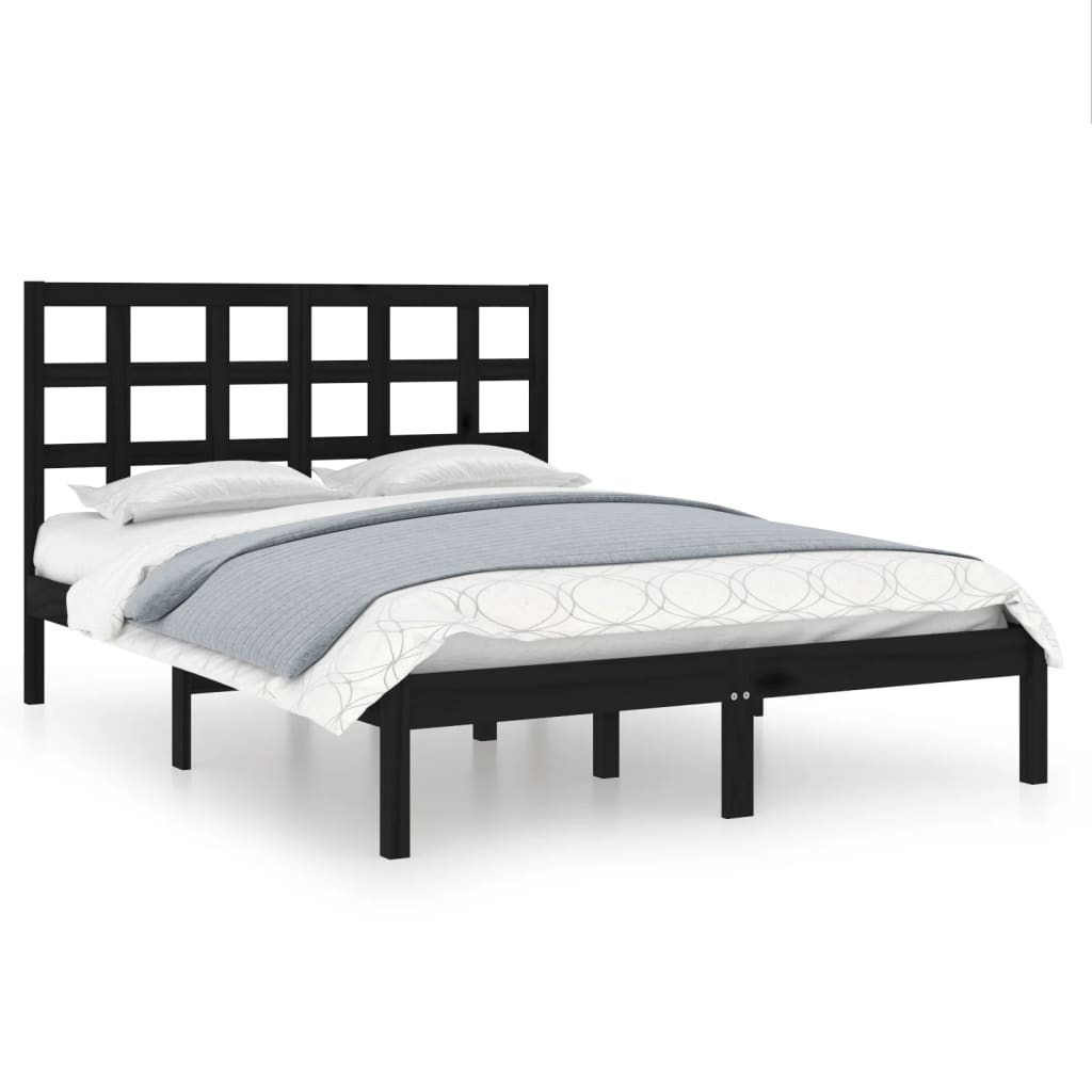 Bed Frame without Mattress Black 140x190 cm Solid Wood