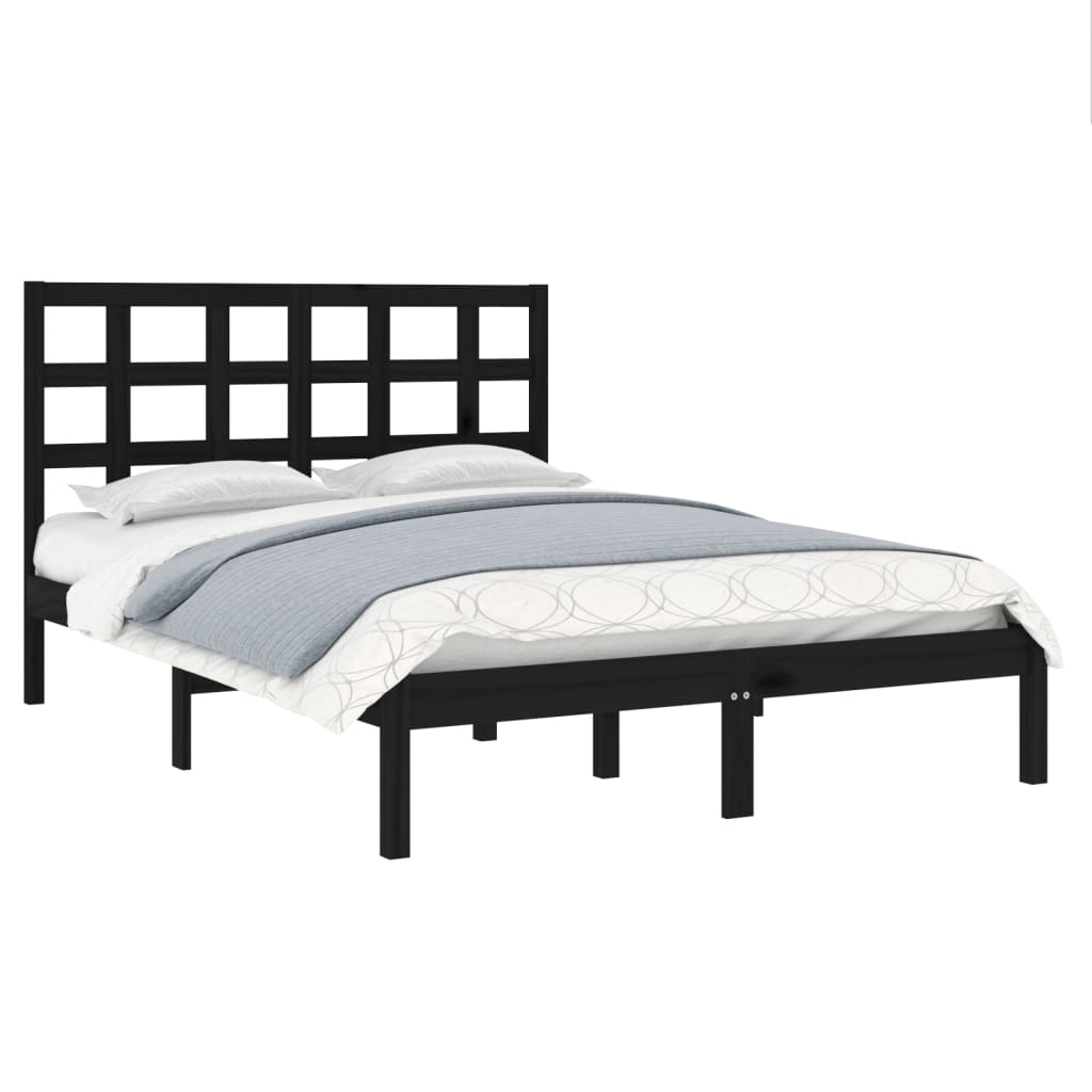 Bed Frame without Mattress Black 140x190 cm Solid Wood