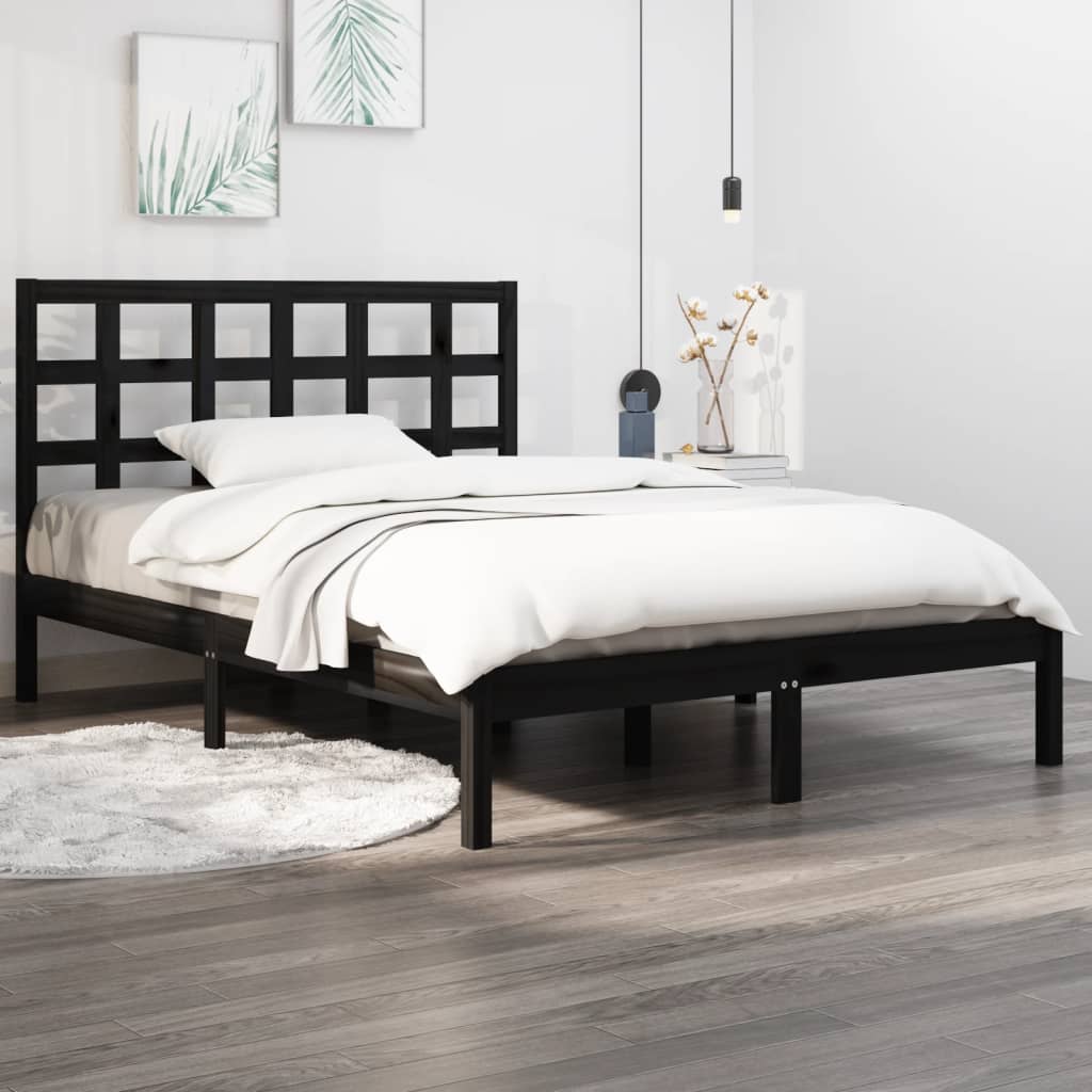 Bed Frame without Mattress Black 140x190 cm Solid Wood
