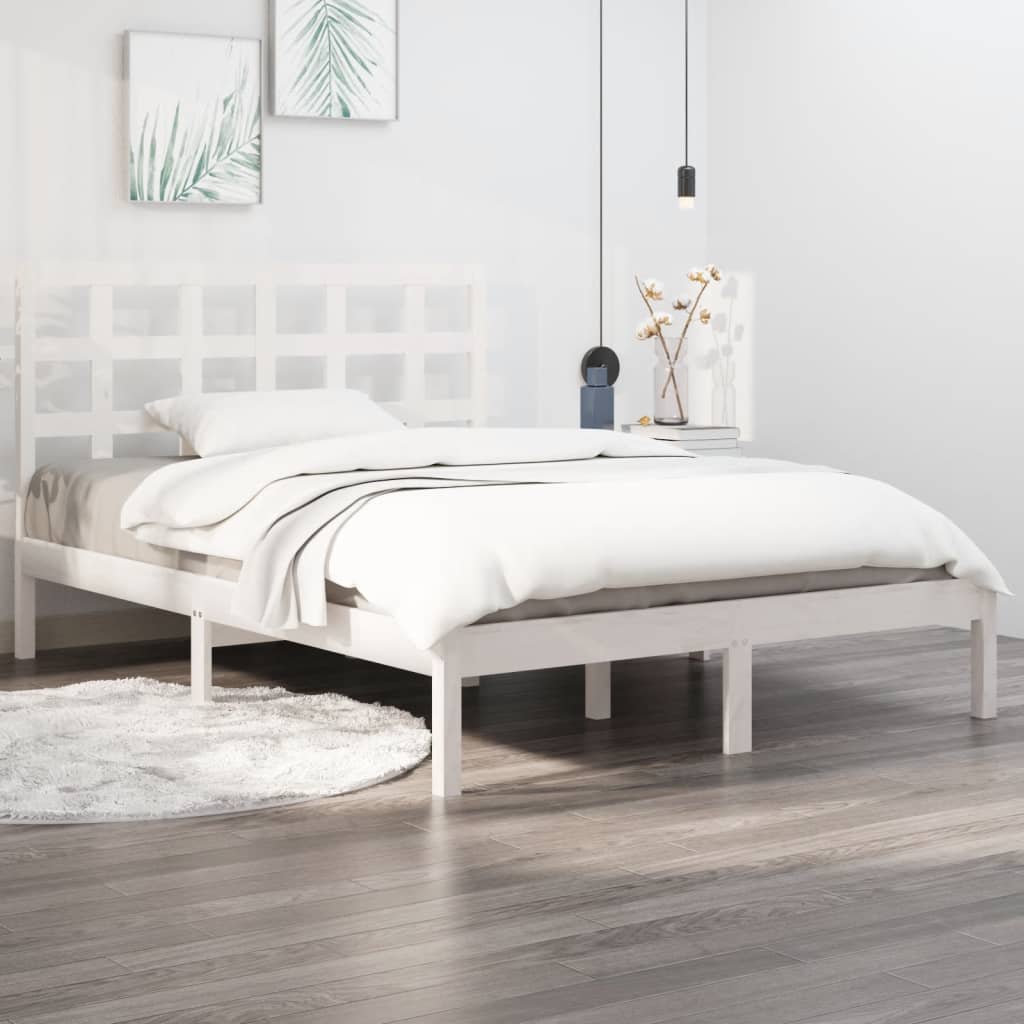 Bed Frame without Mattress White 200x200 cm Solid Wood