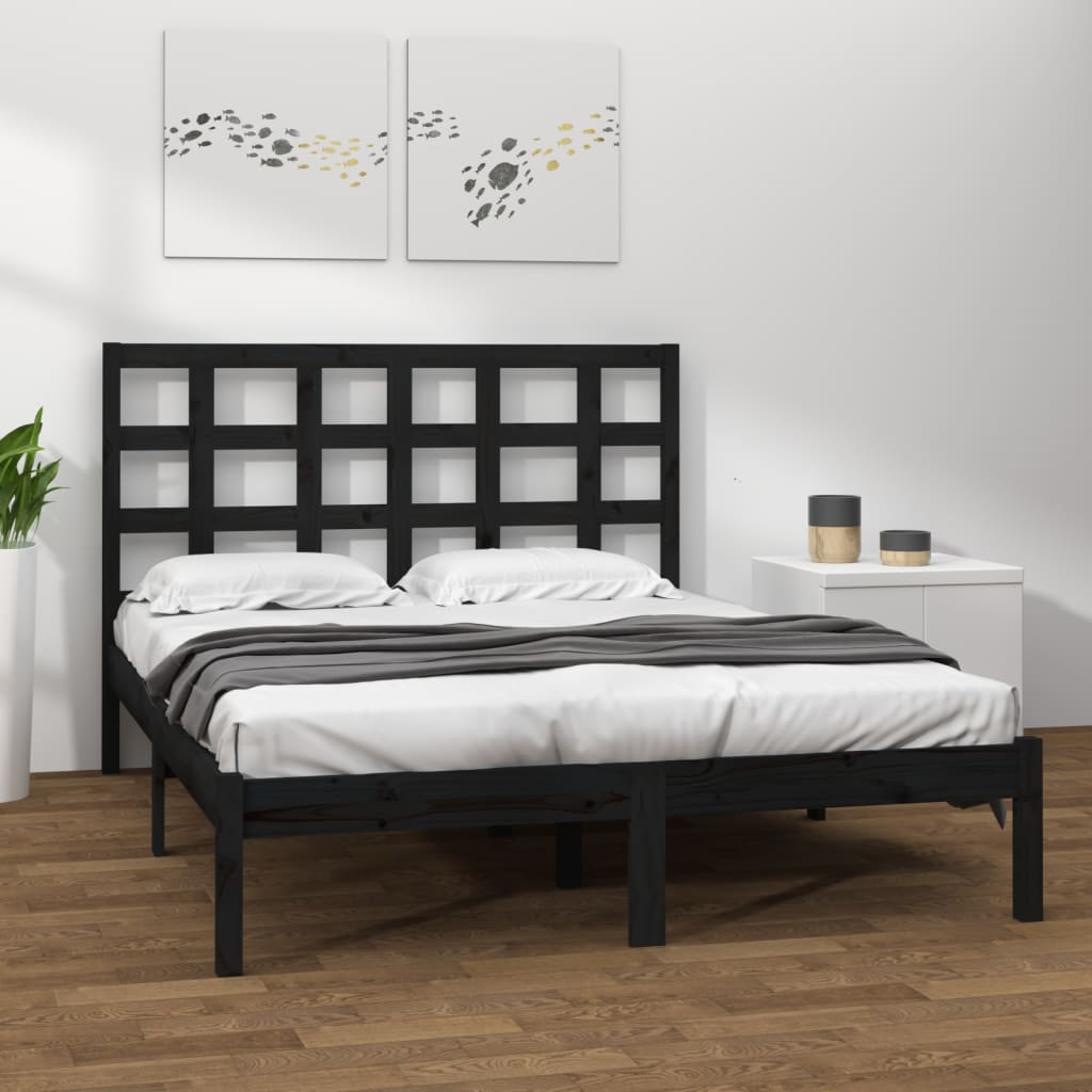 Bed Frame without Mattress Black 200x200 cm Solid Wood